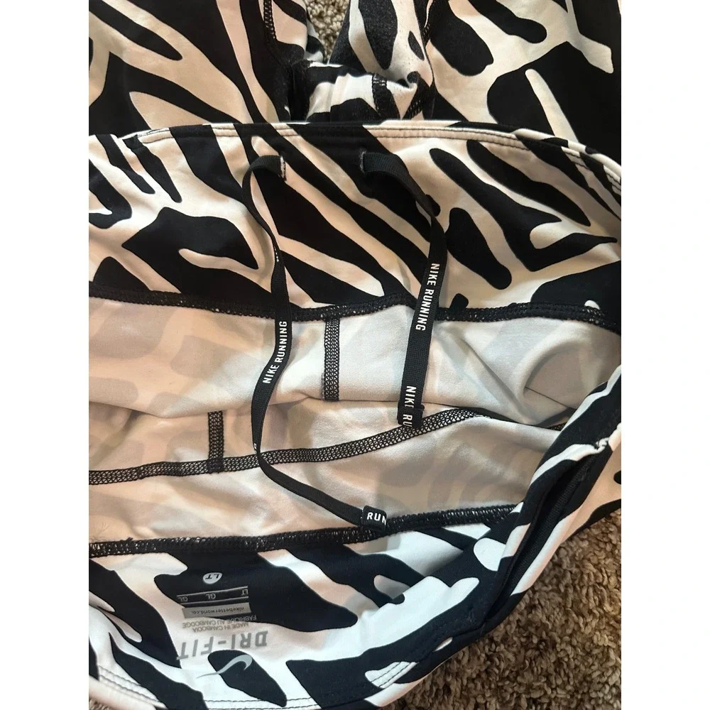 Nike Dri-FIT Women Black White Zebra Print Mesh Running Tights Leggings LT